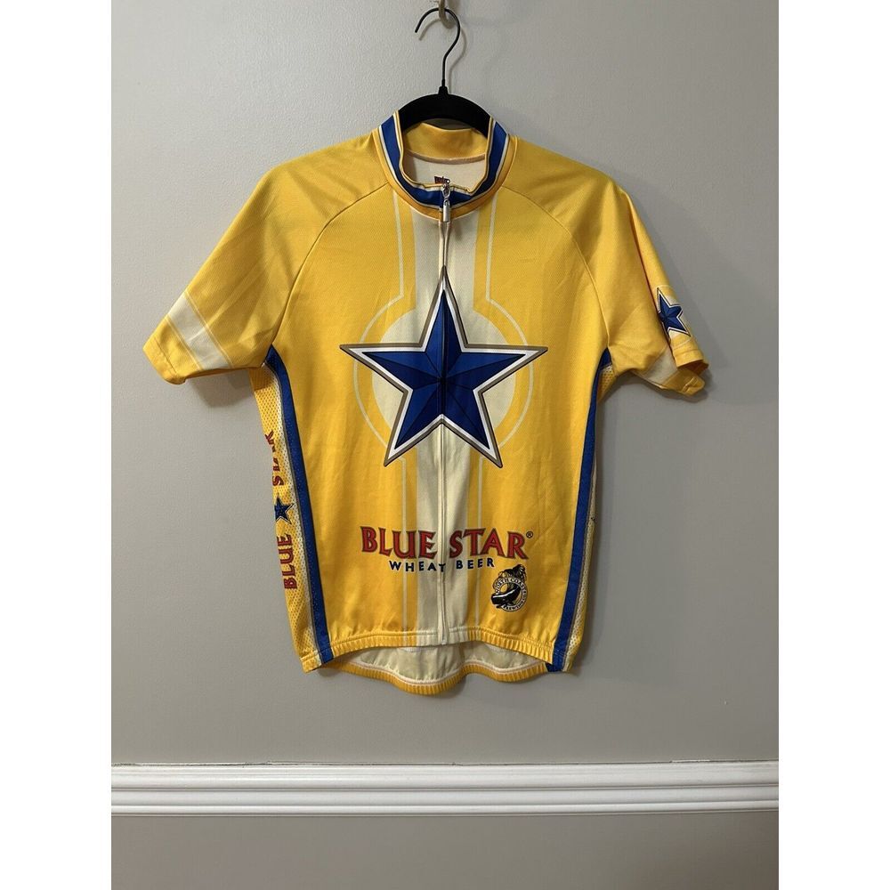 Blue Star Wheat Beer full-zip cycling jersey‎ men sz M North Coast Brewing Co
